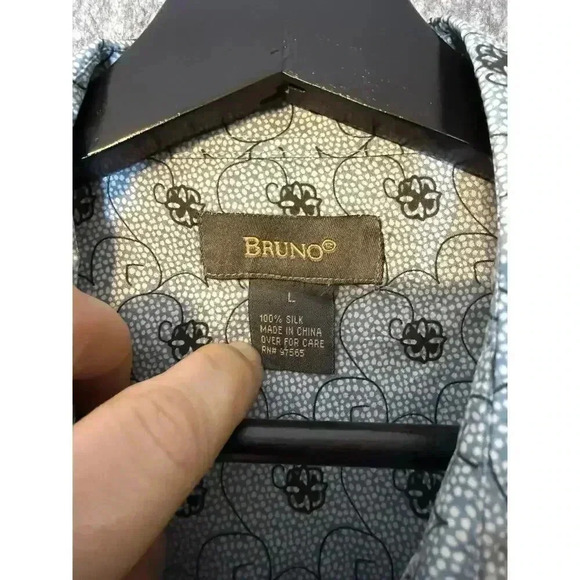 Bruno 100% Silk Print Short Sleeve Button Down Large - Picture 3 of 4